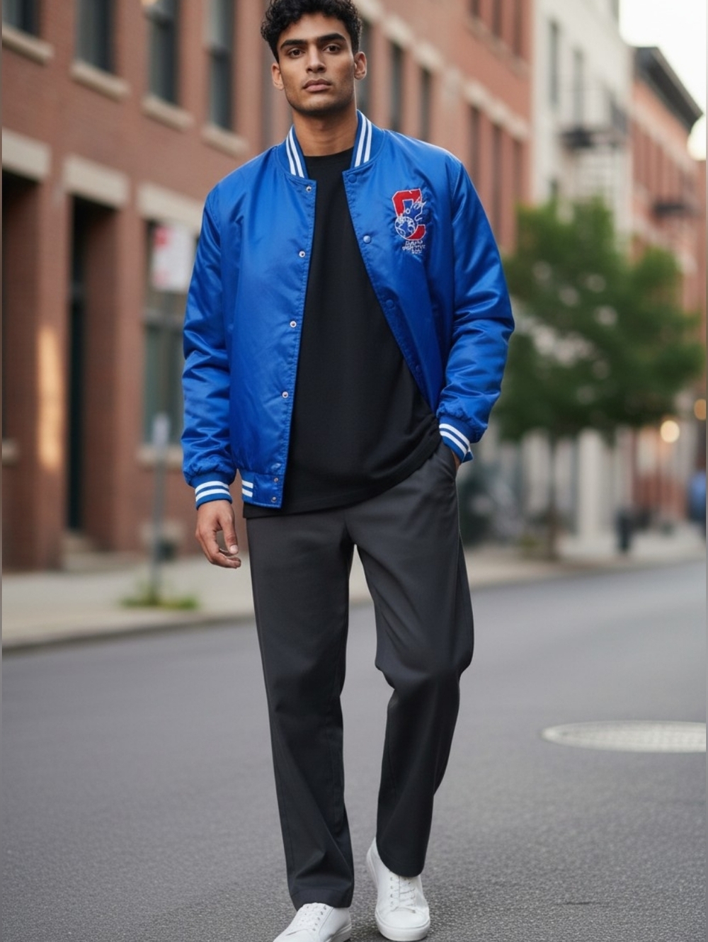 One Of A Kind Rare Blue Holloway Men's Satin Jacket w Albany New York 2010 Patch